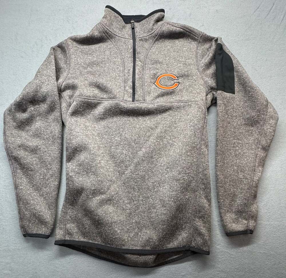 Antigua Chicago Bears Fortune Half-Zip Pullover Size M Heather Gray